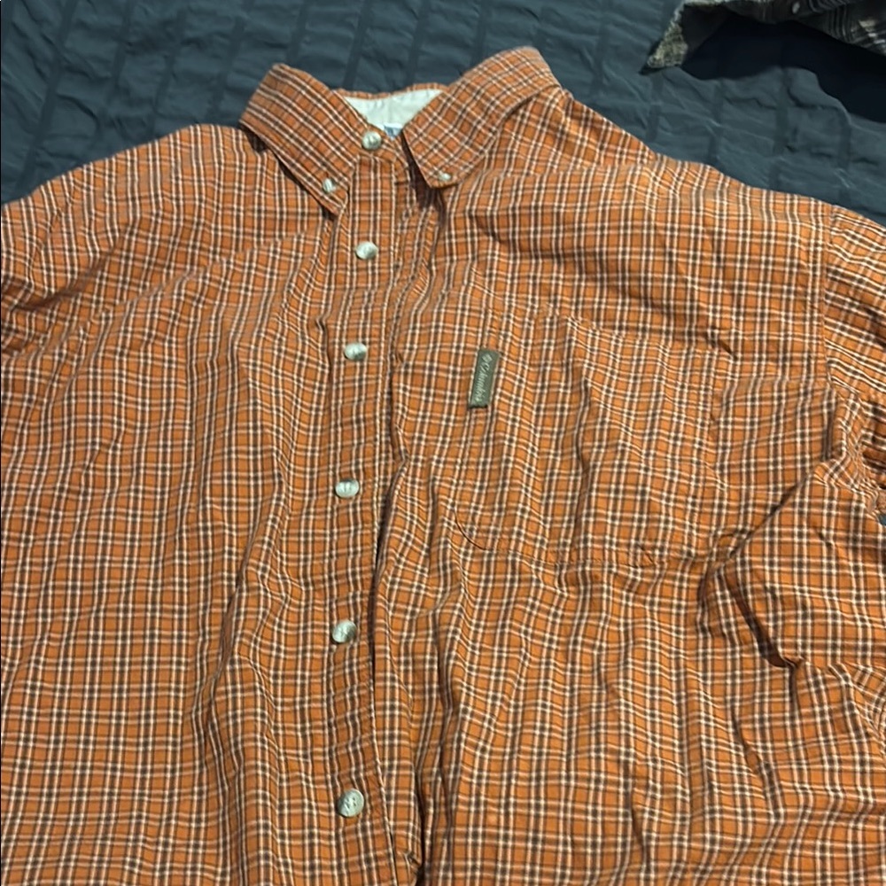 Men's Orange Plaid Button-Down Shirt